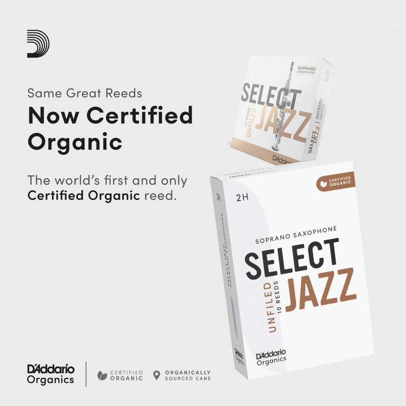 D’Addario Woodwinds - Organic Select Jazz Soprano Saxophone Reeds - Soprano Sax Reeds - Individually Sealed - Unfiled, Soft, Strength 3, 10-Pack 3 Soft