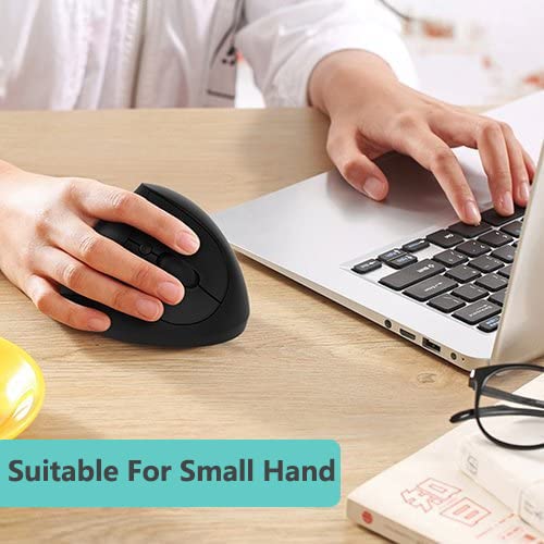 Small Hand Ergonomic Mouse, LEKVEY Vertical Wireless Mouse - Rechargeable 2.4GHz Optical Vertical Mice : 3 Adjustable DPI 6 Buttons, for Laptop, PC, Computer, Desktop, Notebook etc, Black