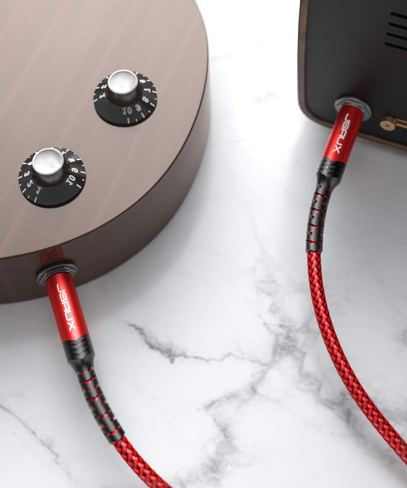 JSAUX 1/4 Inch Cable Guitar Cable 10FT, Instrument Cable 6.35mm (1/4) TRS to 6.35mm (1/4) TRS Stereo Audio Cable Male to Male Straight-to-Straight for Electric Guitar, Bass, Mandolin - Red 3M Straight-Red