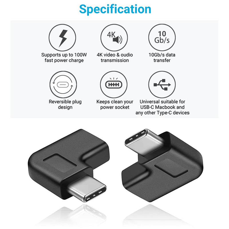 URWOOW USB C Right Angle Adapter,90 Degree USB C to USB Type-C Male to Female Adapter Convertor Extension, for Laptop & Tablet & Mobile Phone (2 Pack). 2 pack