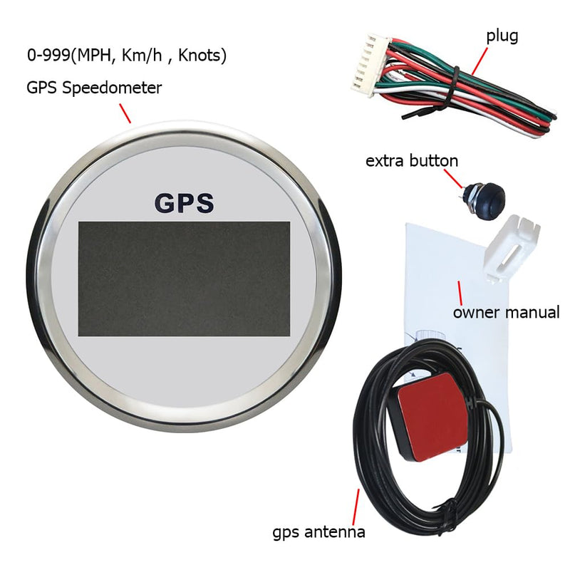 85mm 3 3/8" Boat Waterproof Digital GPS Speedometer MPH KM/H ODO COG Trip with 7 Backlights 12VDC 24V for Motorbike Boat Truck Racing Car (White&Silver) White&Silver