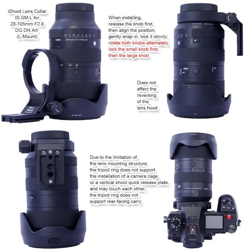 iShoot Lens Collar Tripod Mount Ring Compatible with Sigma 28-45mm F1.8 DG DN Art, 28-105mm F2.8 DG DN Art & 24-70mm F2.8 DG DN II Art L-Mount, Quick Release Plate Bracket Support Arca-swiss Fit Clamp