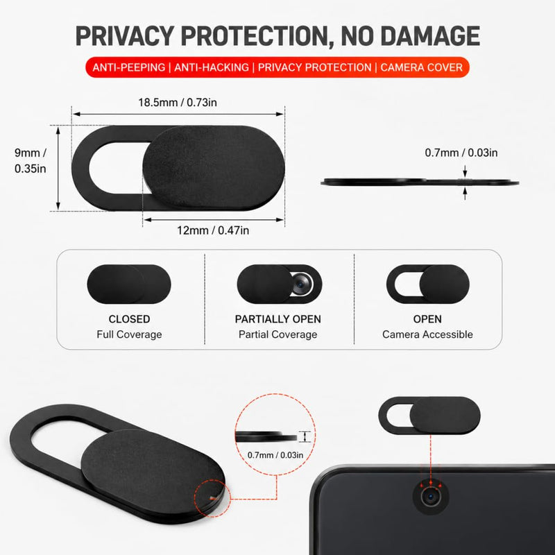 Ultra-Thin Webcam Cover Slide 9-Pack (3 Large + 3 Medium + 3 Small) for Laptops, PCs, MacBook, iMac, iPad, iPhone – 0.03in Privacy Camera Blocker for Security