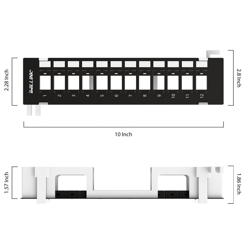 Iwillink 12 Port Blank Keystone Patch Panel with (6-Pack) Blank Keystone Jack Inserts, Wall Mount, Included 89D Bracket, Vertical or Horizontal Installation