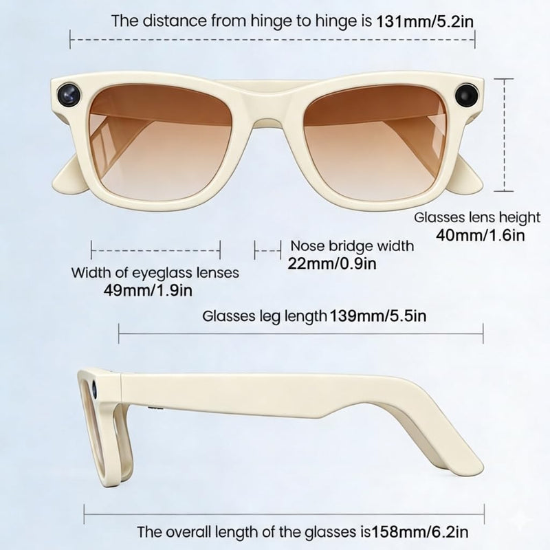 Woostar AI Smart Glasses Camera, 1080P Video Recording Glasses, Real Time Translation, Recording and Photo Taking, AI Voice Assistant, Open-Ear Audio