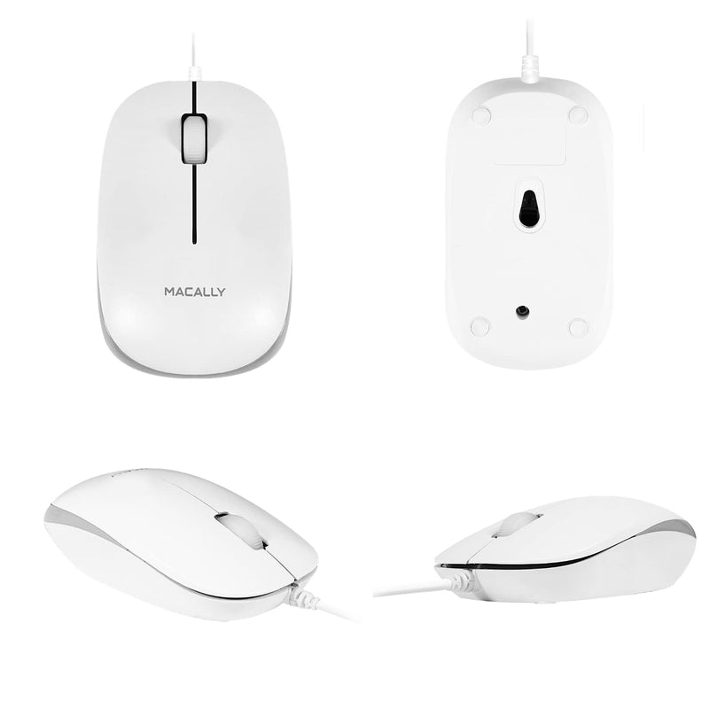 Macally USB Wired Mouse for Mac and Windows - Simple 3 Button Computer Mouse Wired, Scroll Wheel Layout with 5ft Cord - Simple Plug and Play USB Mouse for Laptop, Desktop, Notebook - White