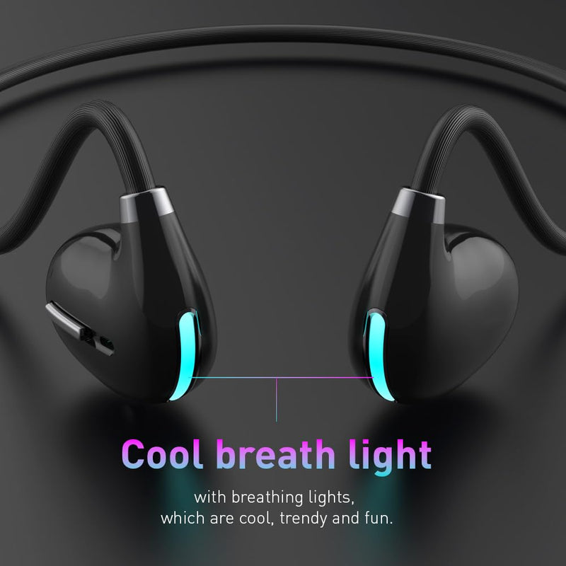 IHAO Open Ear Earbuds Air Conduction Headset Wireless Bluetooth Sport Headphones with Mic Earphone Lightweight Painless Wearing Sweatproof Earpiece Stereo Earphone for Running Hiking Bicycling-Black