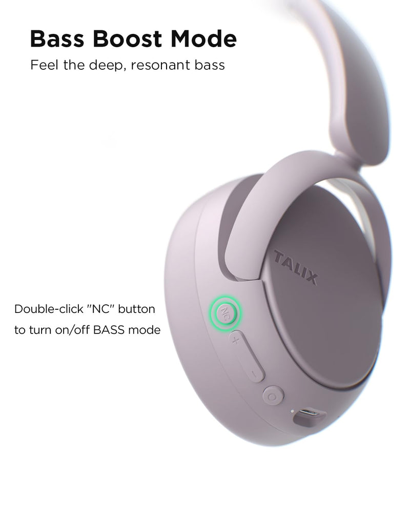 TALIX H30 Hybrid Active Noise Cancelling Headphones, 110H Playtime Hi-Res Audio Bluetooth 6.0 Wireless Over Ear ANC Headphones for Commute/Travel (Purple) Purple