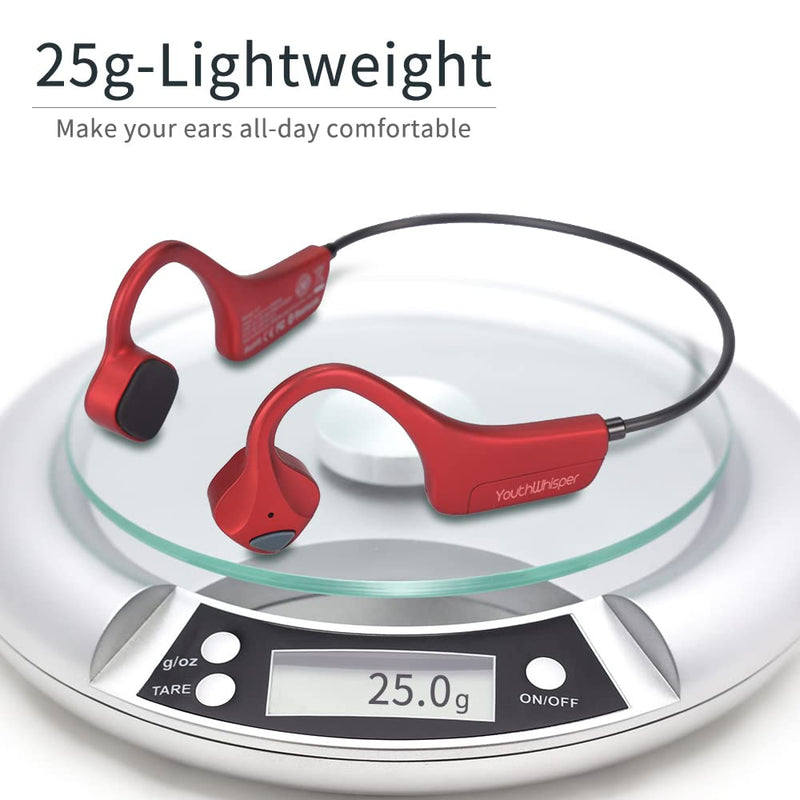 Bone Conduction Headphones Bluetooth, YouthWhisper Open Ear Wireless Earphones, Sports Headphones with Mic Waterproof for Running Cycling Hiking Walking and Workout (Red) Red