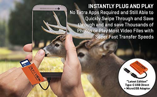 SD Card Reader for Android - Type C USB Trail Camera Viewer, Photo & Video from All Game Cam Memory on Any Smart Phone, Samsung, Moto, LG + Free MicroUSB OTG Adapter, Includes Zipper Case