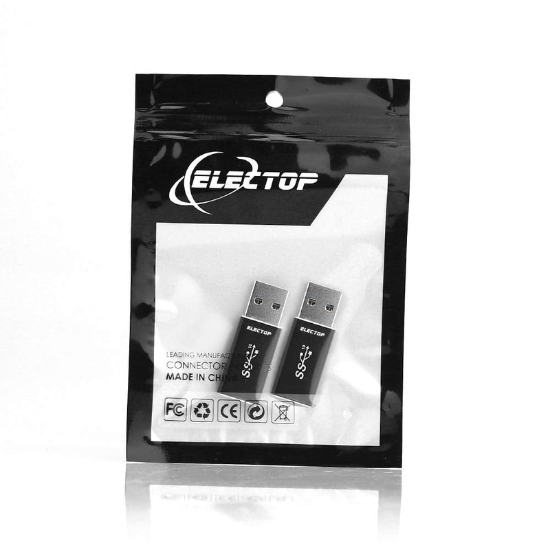 Electop Updated USB 3.1 GEN 2 Male to Type-C Female Adapter (2 Pack), Support Double Sides10Gbps Charging & Data Transfer,USB A to USB C 3.1 Converter( Black)