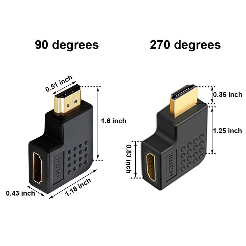 6Pack 3D and 4K HDMI Angled Adapter Combo 4 Pcs 90 and 270 Degree 2 Pcs Vertical Flat Left and Right 90 Degree Male to Female HDMI Adapter TV Connector