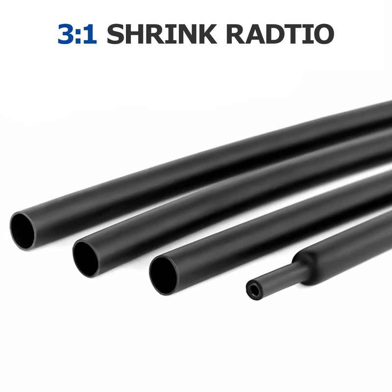 Heat Shrink Tubing Set, 200 Pieces, 9 cm, Black, Heat Shrink Tubes, Waterproof 3:1 Heat Shrink Tube Assortment, 2.4-19.1 mm for Cable Insulation, Charging Cable 9 cm Black (200 Pieces)