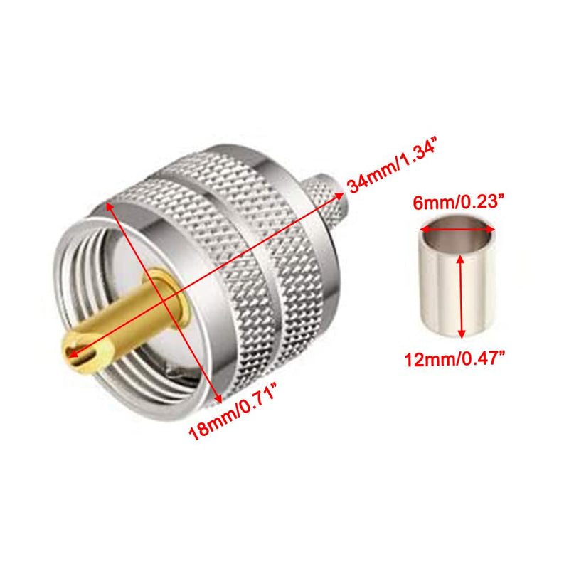 Greluma 6 x UHF PL-259 Male Crimp Coaxial Adapter RF Connector for RG58 / U LMR195 Coaxial Cable Compatible with Amateur Radio