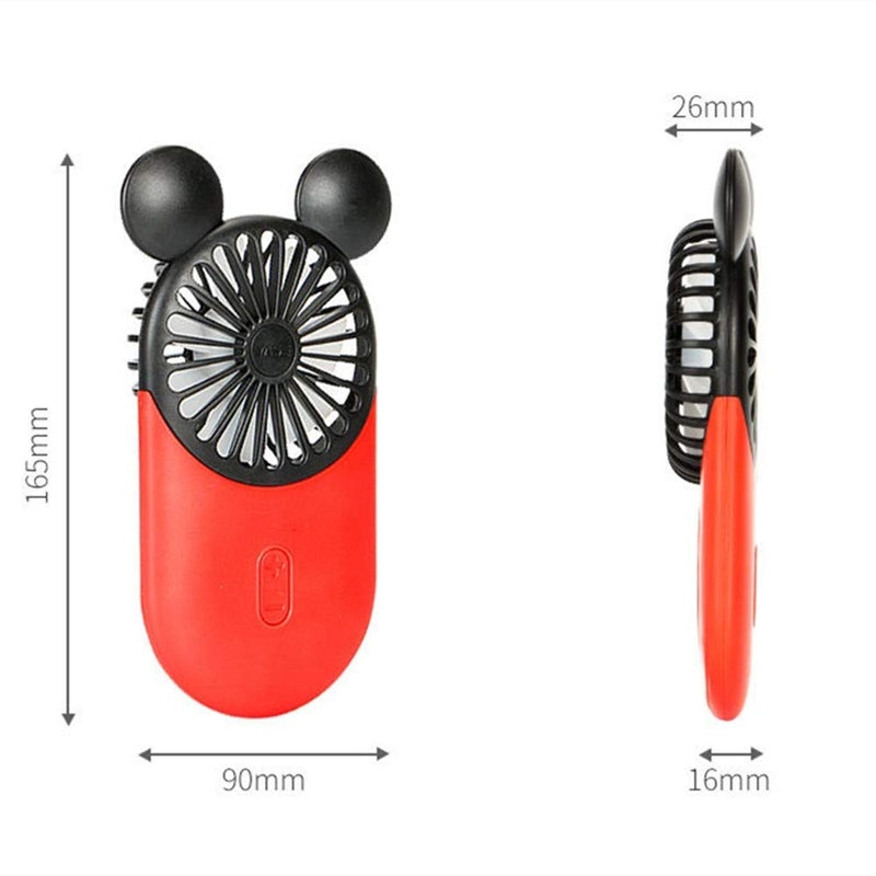 DECVO Cute Personal Mini Fan, Handheld & Portable USB Rechargeable Fan with Beautiful LED Light, 3 Adjustable Speeds, Portable Holder, for Indoor Or Outdoor Activities, Cute Mouse 2 Pack (Red+Pink) Pink,Red
