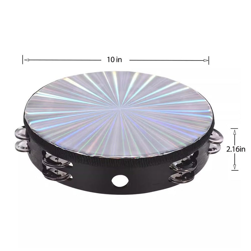 [AUSTRALIA] - Radiant Tambourine 10 Inch Hand Held Tambourine Double Row Jingles Reflective Drum Percussion Musical Instrument for Adults Church KTV Party Dance Radiant10inch 
