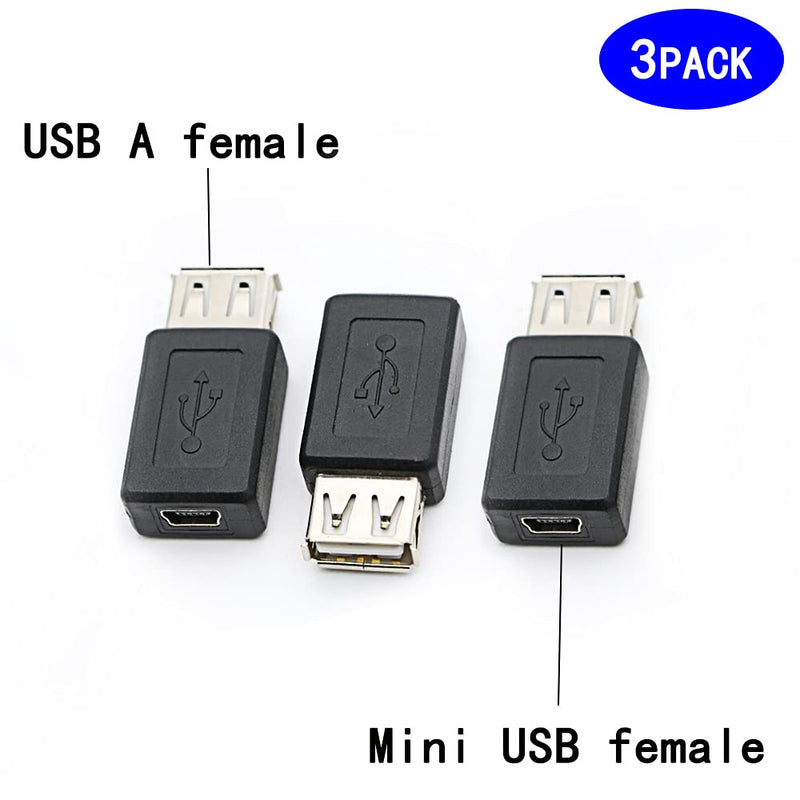 3 Pack USB 2.0 A Female to USB B Mini 5 Pin Female Adapter Converter