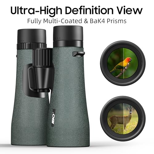 12x50 UHD Binoculars for Adults High Powered with Upgraded Phone Adapter - Large View, Lightweight, IPX7 Waterproof, BAK4 Prism - Binoculars for Hunting Bird Watching Cruise Green