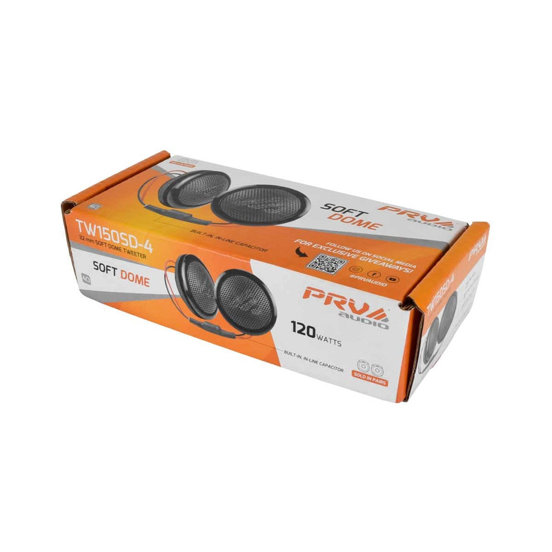 PRV AUDIO Soft Dome Tweeters 240 Watts 4 Ohm TW150SD-4 with Built-in Crossover, 32 mm Silk Dome, Neodymium Magnet for Car Audio and Motorcycle Systems Easy Flush Mount (Pair) 240w 32mm Soft Dome