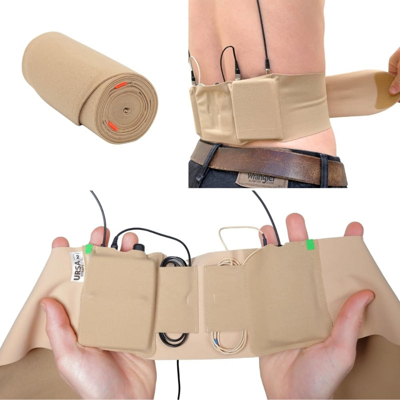 URSA Double Pouch Waist Strap - Ultra Slim, Breathable & Stretchy Microphone Transmitter Straps. Compatible with Most Transmitter/Receivers (Beige, Medium Waist) Beige
