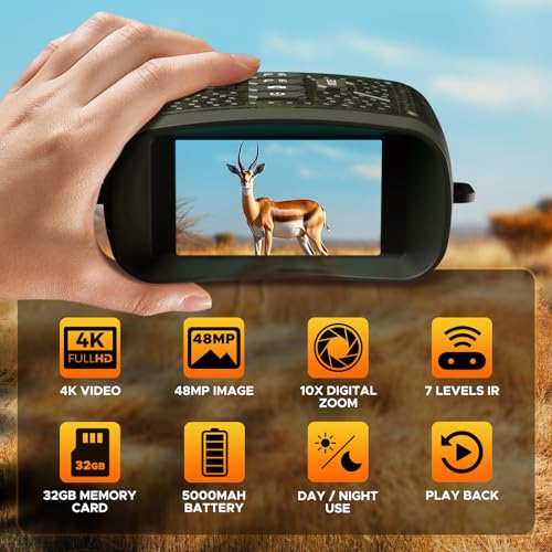 4K Night Vision Goggles - 48MP Infrared Binoculars for Hunting Camping Wildlife, 10X Digital Zoom 1300ft Range, 5000mAh Battery 15H Day/10H Night Use, 32GB Card, 3" LCD Screen DEEP GREEN