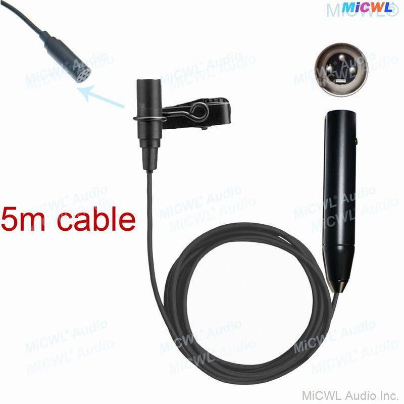 XLR 48V Phantom Power 3Pin Lavalier Microphone Tie Clip 5m Wire Lapel Microfone