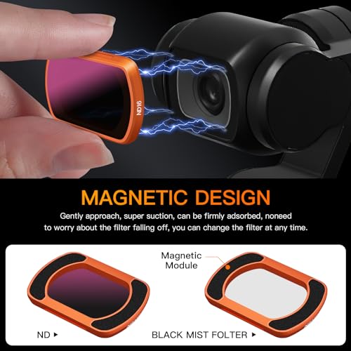 Osmo Pocket 4/3 Magnetic ND Filters Set + CPL Filter Compatible with DJI Osmo Pocket 4/Pocket 3/Xtra Muse Vlogging Camera Accessories - 6 Pack (CPL, ND8, ND16, ND32, ND64, ND128) CPL + 5 ND Filters