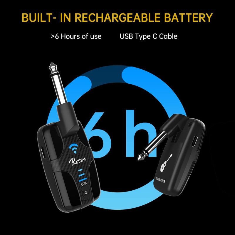[AUSTRALIA] - Rosen DC-81 Guitar Wireless System 2.4GHz Rechargeable Guitar Wireless Transmitter and Receiver for Electric Guitar Bass Violin Keyboard 