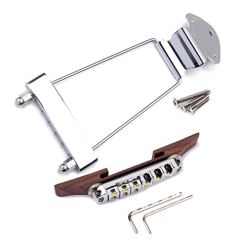 6 String Guitar Trapeze Tailpiece Bridge and Roller Tune-O-Matic Saddle Bridge for Jazz Archtop Guitar Replacement (Chrome chrome