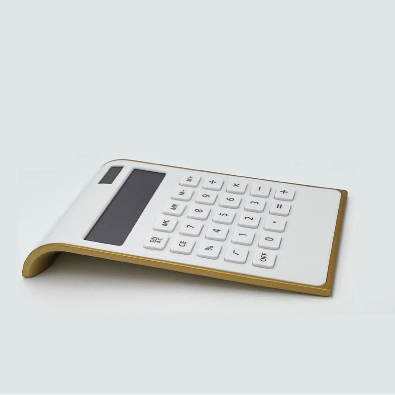 Solar Gold Calculator Standard Function Desktop Calculator LCD 10-Digit Desktop Calculator for Office, Home White