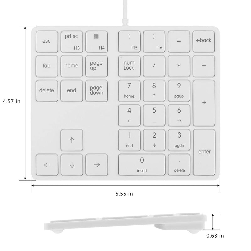 Merdia Numeric Keypad Wired Numpad 34 Keys External Mini Slim Keyboard Magicforce for Financial Cashier Securities-White White