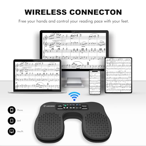 LUKCOZMO Page Turner for Musical Instruments - Wireless Page Foot Pedal Turner with Anti-Slip Rubber, Silent Rechargeable Design for iPad, Tablets, Phones. Rudder Pedal Tuner Pedal