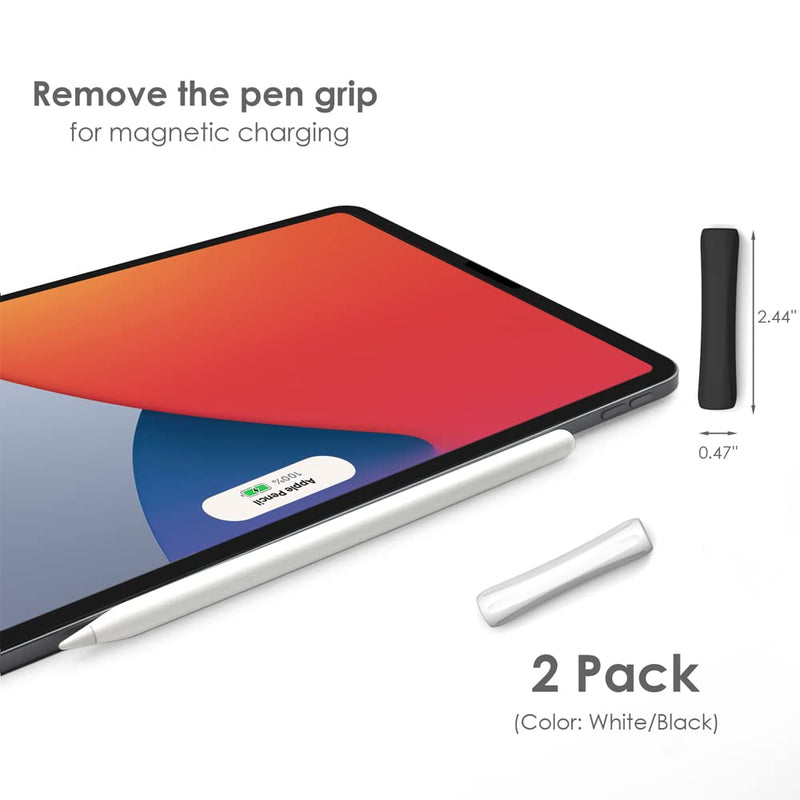 ProElife 2-Pack Ergonomics Grip Holder Anti-Rolling Protective Sleeve Cover for Apple Pencil 2nd & 1st Gen 2022-2018 iPad Pro 12.9'' 11''/Air 10.9'' Stylus Accessory Kits (White/Black) White/Black