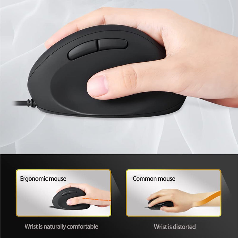 Wired Ergonomic Mouse, Optical Vertical Mouse with 3 Adjustable DPI 800/1200/1600, 6 Buttons USB Computer Mouse Medium-Small