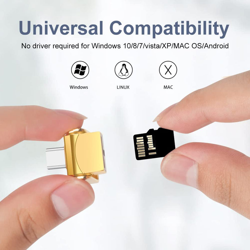 Micro SD Card Reader, BorlterClamp USB C SD Card Reader, USB C to Micro SD/TF Memory Card Reader Adapter, Compatible with MacBook, Laptops, Galaxy Phones and More (Gold)
