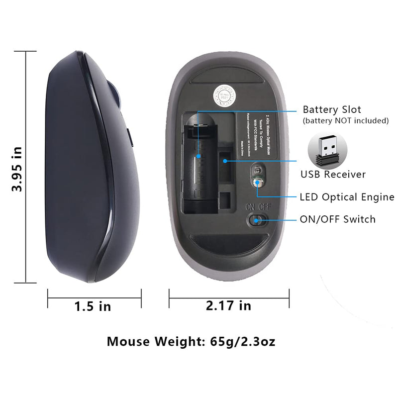 Wireless Mouse for Laptop, ACOZYKITTEN 2.4G Noiseless Portable Mouse with USB Receiver, Ergonomics Cordless Computer Optical Silent Mice for Windows PC, Tablet, Laptop, Mac - Black B1-Black