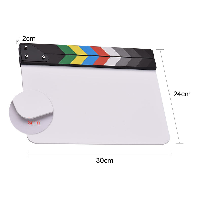 Andoer 30 x 24cm Acrylic Film Clapboard Movie Directors Clapper Board Slate Cut Action Scene Blank Clap Board Dry Erase with Multicolored Sticks