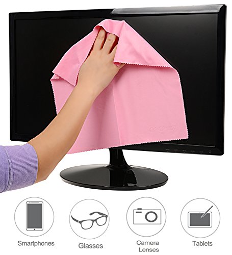 14-Pack Large Size (12x12 inches) Microfiber Cleaning Cloths for Laptop, Computer, Smart Phones, Tablets, Lenses, LCD Monitor, TV, Camera, Eye Glasses, Optics Etc