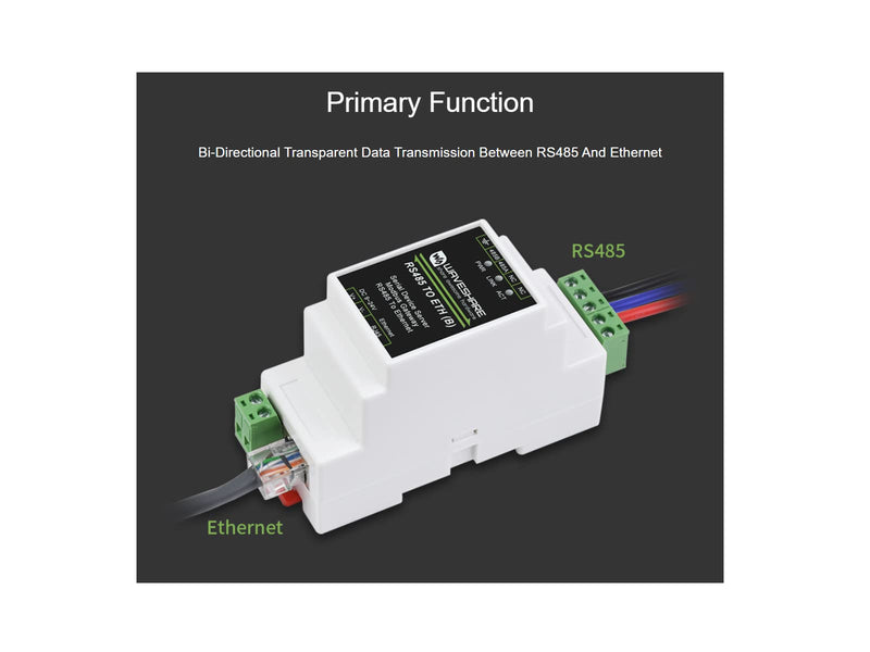 waveshare RS485 to RJ45 Ethernet Converter Adapter,TCP/IP to Serial Converter, Industrial Rail-Mount RS485 Serial Server Supports TCP Server/TCP Client/UDP Mode/UDP Multicast