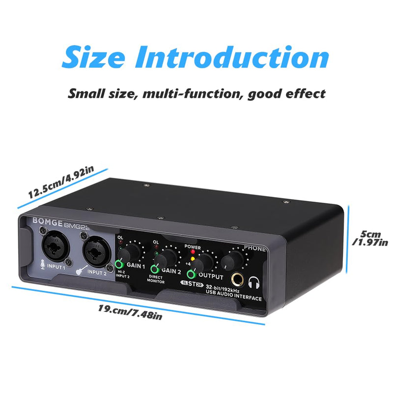 BOMGE USB Audio Interface(32bit/192 kHz) with XLR,phantom power,Direct Monitoring,Loopback for PC Recording,Streaming,Guitarist,Vocalist and Podcasting