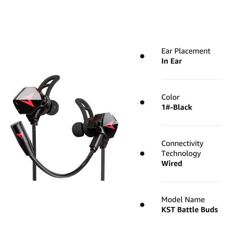 [AUSTRALIA] - KASOTT Battle Buds Pro in-Ear Gaming Headset with Dual Microphone, Mute and Volume Control, Wired Earphones for Mobile Gaming, Nintendo Switch, Xbox One, PS, PC (Black) Black 