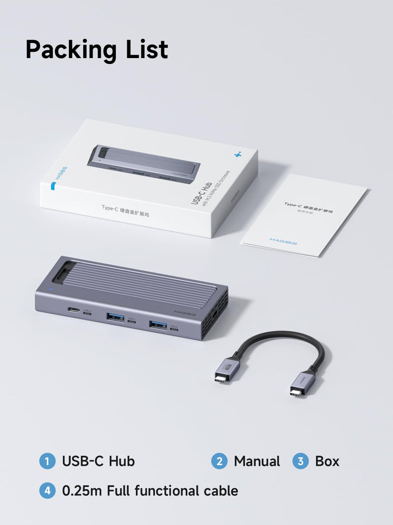 Hagibis USB C Hub with M.2 SSD Enclosure, Magnetic Cover Easy Disassemble External Hard Drive Enclosure with 10Gbps USB 3.1, USB C for MacBook Pro, iPhone15 Pro Max, Mac Mini, Laptop, PC (HB777)