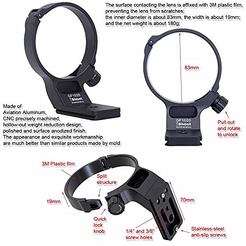 iShoot Tripod Mount Ring Lens Collar Compatible with Fujifilm GF 250mm f/4 R LM OIS WR & Fuji GF 100-200mm f/5.6 R LM OIS WR, Lens Support Bottom is Arca-Swiss Fit Quick Release Plate Dovetail Groove
