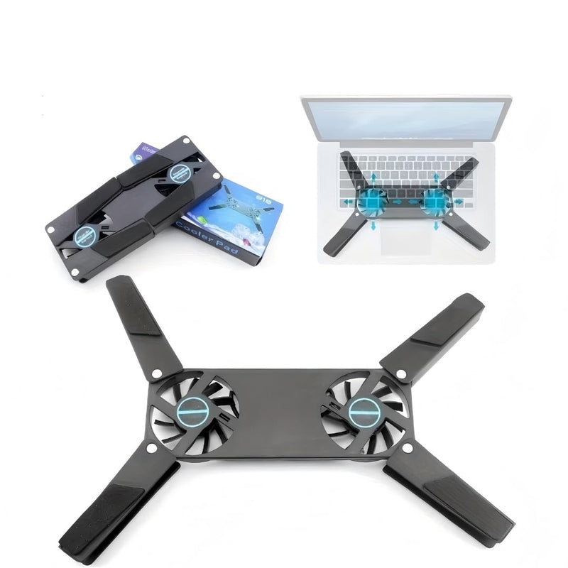 Foldable Laptop Cooling Pad with 2 Quiet Fans for 10-15 Inch, Portable Lightweight Cooler Pad for Home Office Travel（Black）