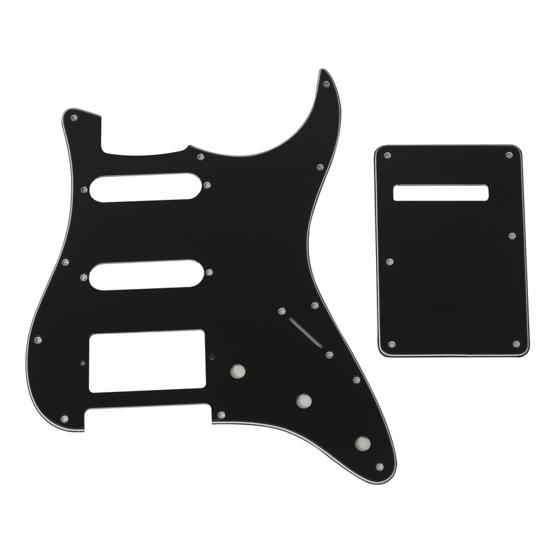 SAPHUE HSS 11 Holes Strat Electric Guitar Pickguard and BackPlate Set for Fender US/Mexico Made Standard Stratocaster Modern Style Guitar Parts (3ply Black) 3ply Black