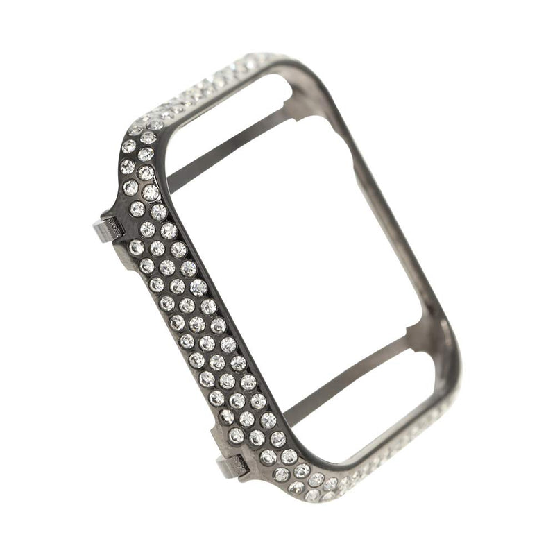Compatible with Apple Watch Series 6 5 4 SE 3 2 1 Bling Cover Sparkling Rhinestone Diamond Jewelry Case Bezel 40mm 44mm for Men Women (Black Platinum, 44mm)