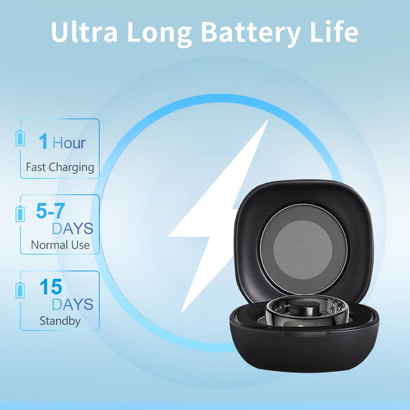 LED Touch Smart Ring for Women Men- Fitness Tracker with Heart Rate, Blood Oxygen, Sleep Tracker, Step Counter, 5ATM Waterproof, Touch Control Music/Video, No Subscription Fee for iOS/Android Black #8