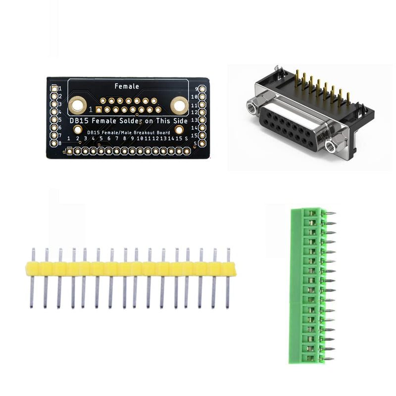 Treedix DB15 Female Breakout Board DB15 Breakout Connector Serial to 15-Pin Port with Screw Terminal Block and Pin Header