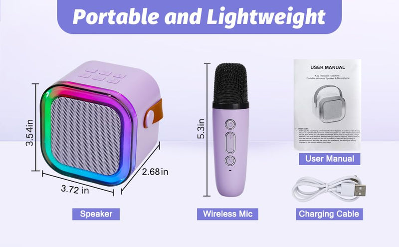 [AUSTRALIA] - Karaoke Machine for Kids, Mini Karaoke Speaker with 2 Wireless Microphones,Voice Effects,LED Lights, Portable Singing Machine for Girl, Ages 3,4,5,6,7,8,9,10,11,12+ Years Old Birthday Gift(Purple) Purple 