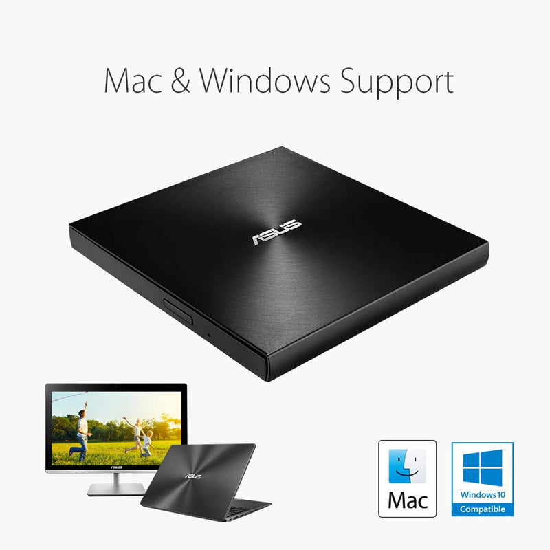 ASUS ZenDrive Black 13mm External 8X DVD/Burner Drive +/-RW with M-Disc Support, Compatible with Both Mac & Windows and Nero BackItUp for Android Devices (USB 2.0 & Type-C Cables Included) ZenDrive Silver USB 2.0 + Type C U9M|Black